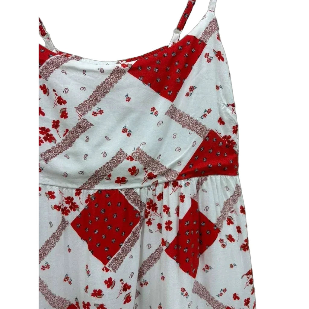 SO Red & White Patchwork Tiered Mini Dress