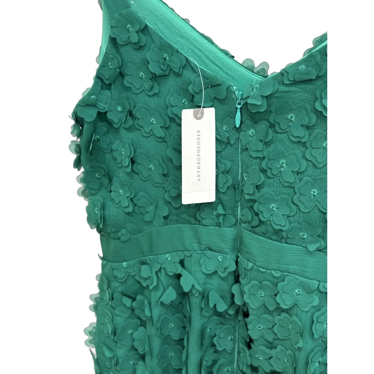 Eva Franco 3D Floral Applique A-Line Midi Dress Green