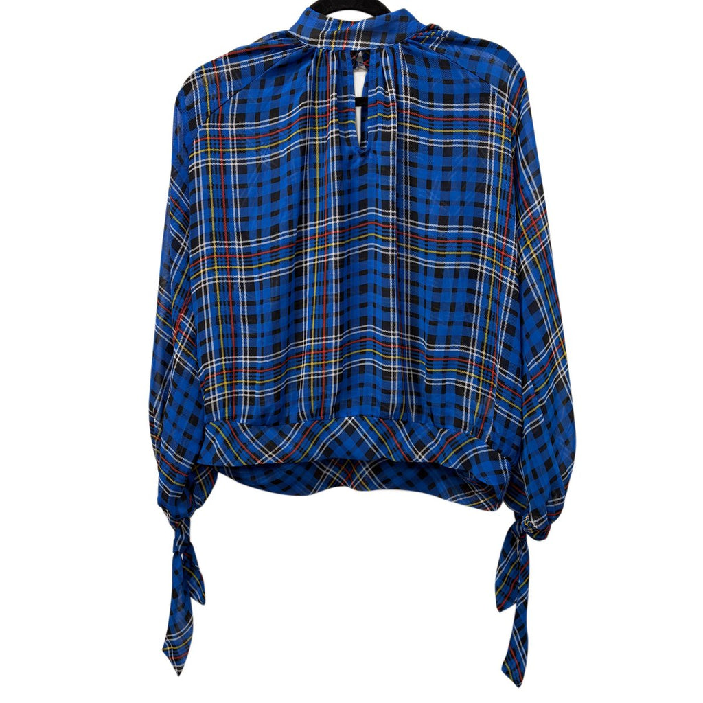 NY&C Blue Tartan Plaid Long Sleeve Blouse