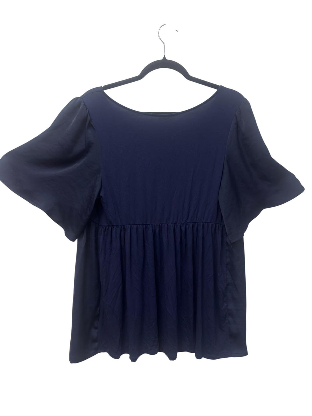 Flutter Sleeve Peplum Blouse Navy Blue