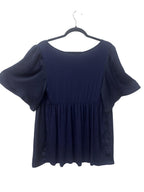 Flutter Sleeve Peplum Blouse Navy Blue
