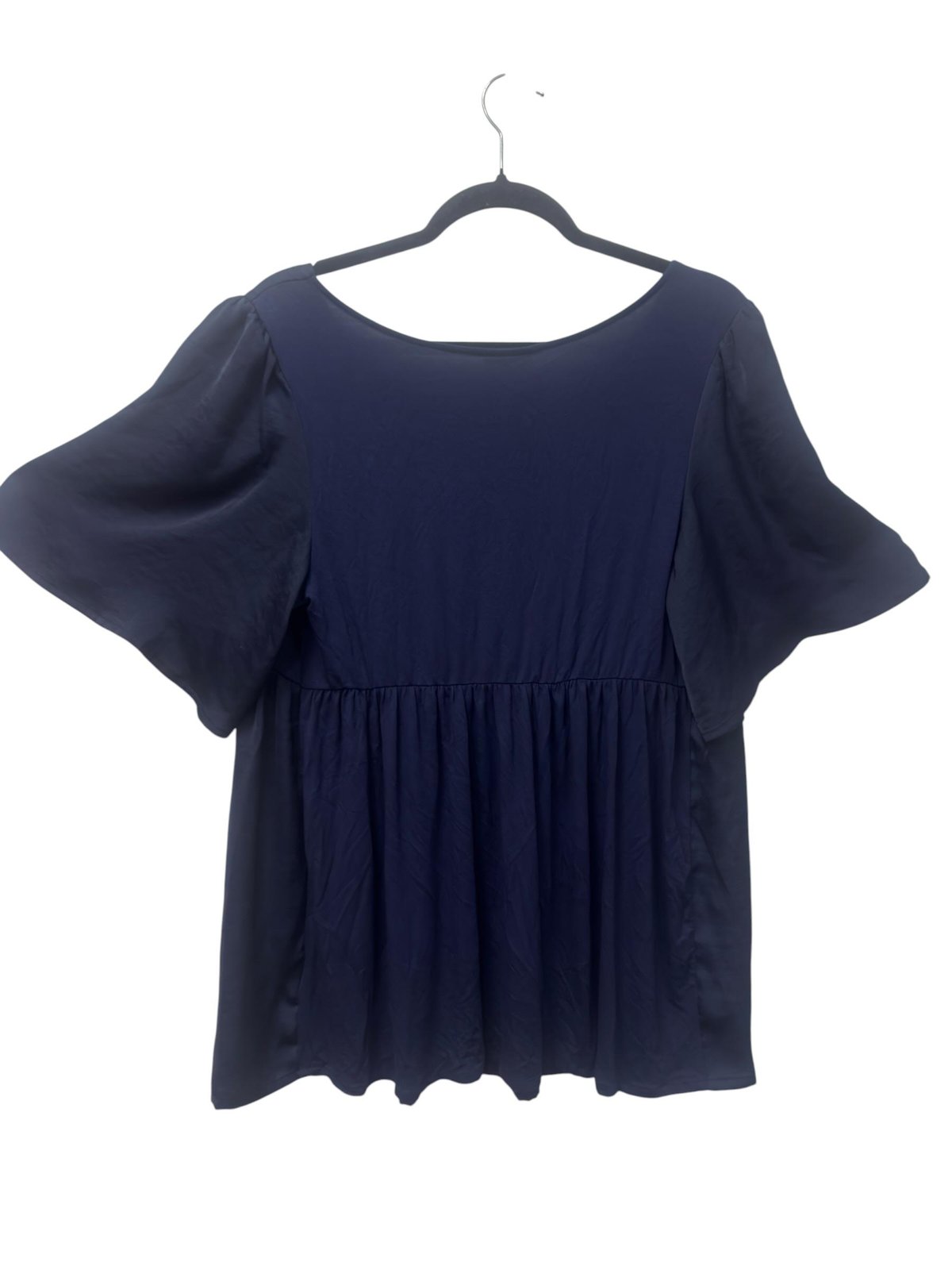 Flutter Sleeve Peplum Blouse Navy Blue