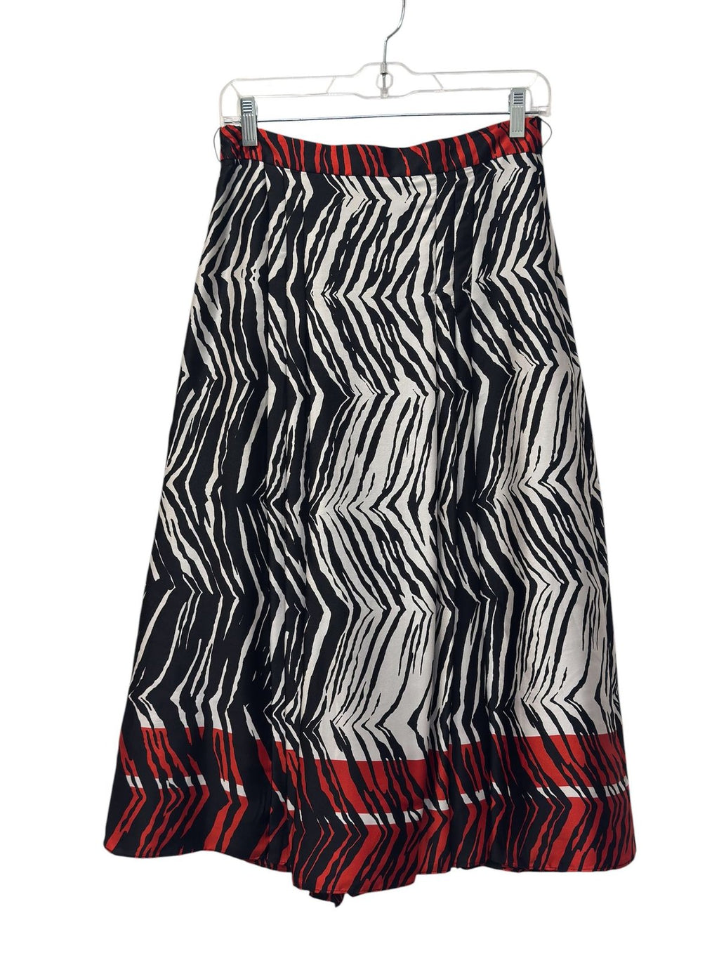 Zebra Print Pleated Midi Skirt Black White Red Size S
