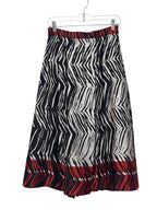 Zebra Print Pleated Midi Skirt Black White Red Size S