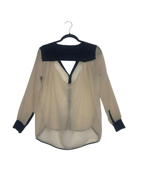 Bar III Sheer Colorblock Chiffon Blouse Beige Black XS