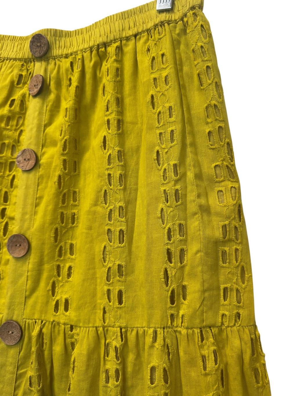 Mustard Yellow Eyelet Tiered Midi Skirt Boho