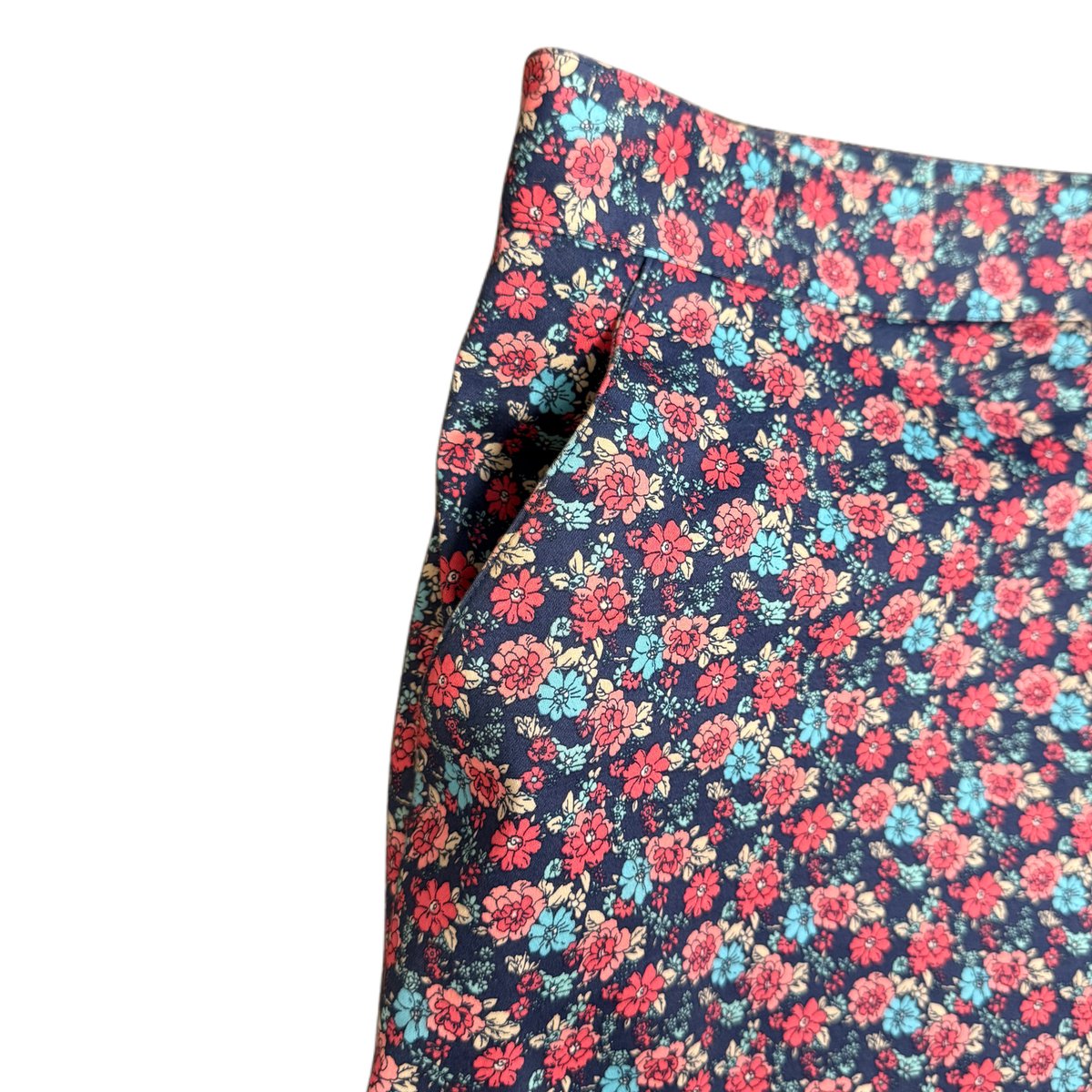346 Brooks Brothers Floral Print Cotton Pencil Skirt Navy