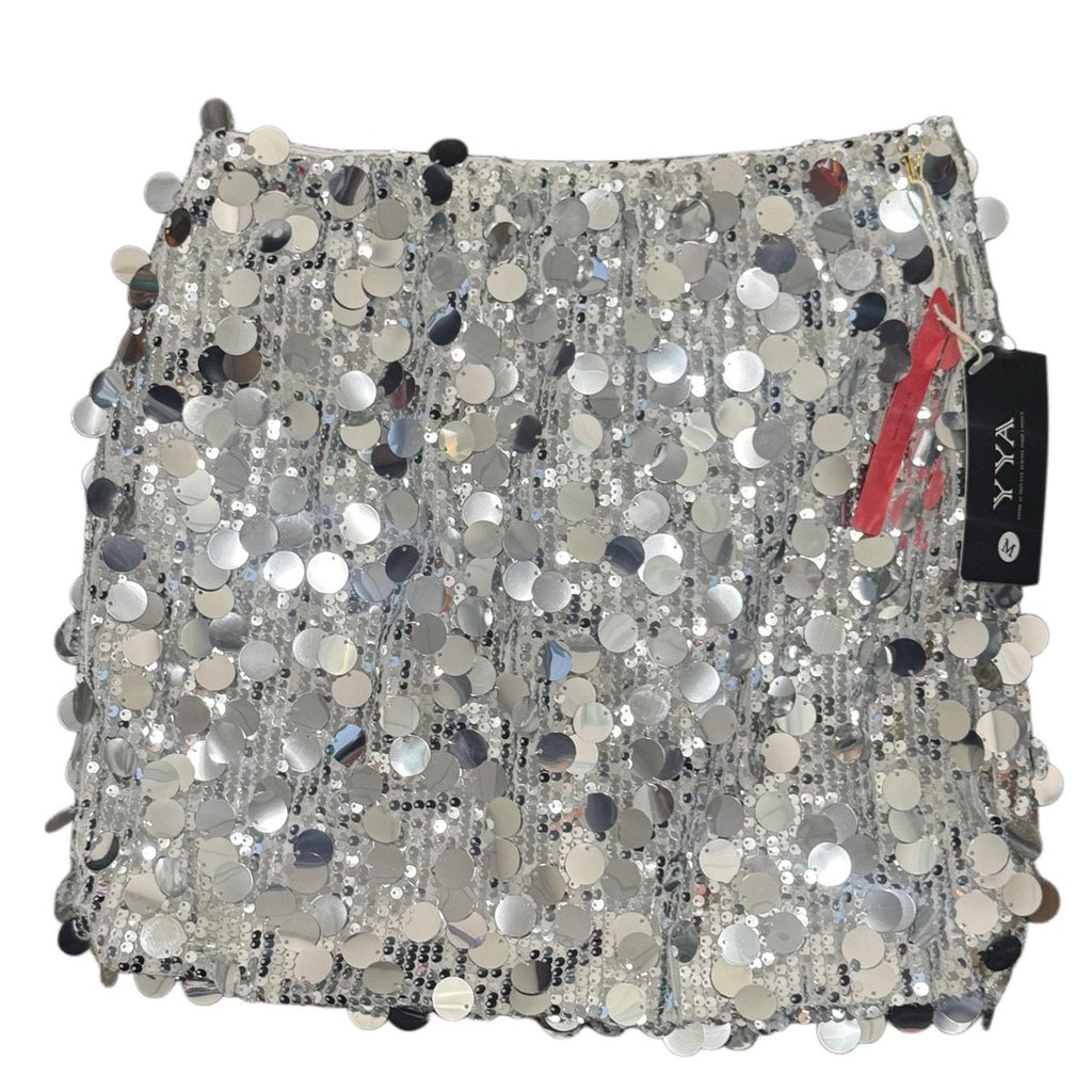 YYA Large Paillette Sequin Mini Skirt Silver