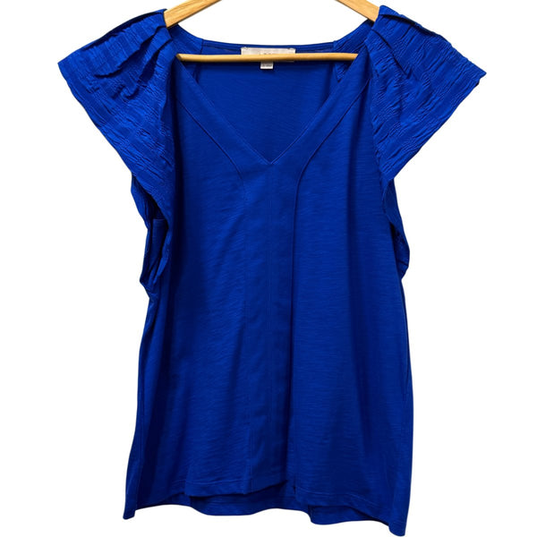 Loft Flutter Sleeve V-Neck Top Royal Blue