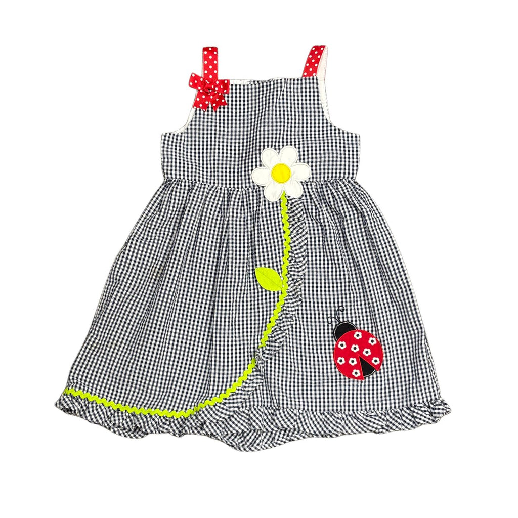 Emily Rose Navy Gingham Ladybug Appliqué Girls Dress Size 6