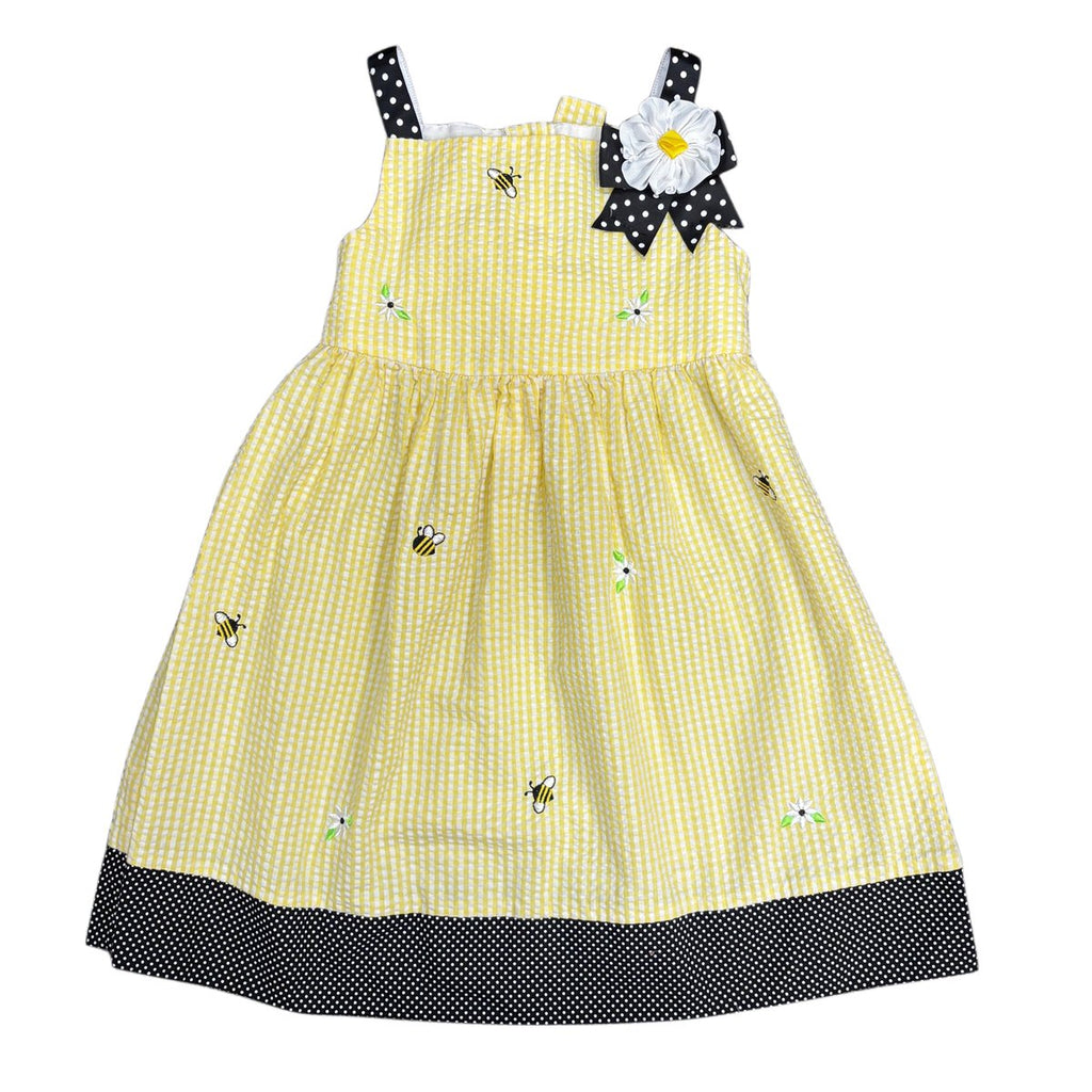 Emily Rose Yellow Gingham Bee Embroidered Girls Dress Size 6