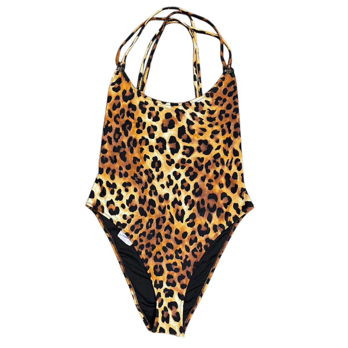 Leopard Print One-Piece Swimsuit Halter Back Black