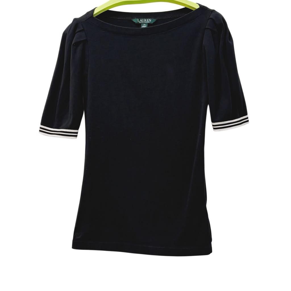 Ralph Lauren Boat Neck Puff Sleeve Top Black XS