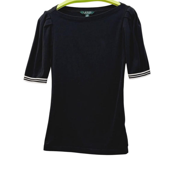 Ralph Lauren Boat Neck Puff Sleeve Top Black XS