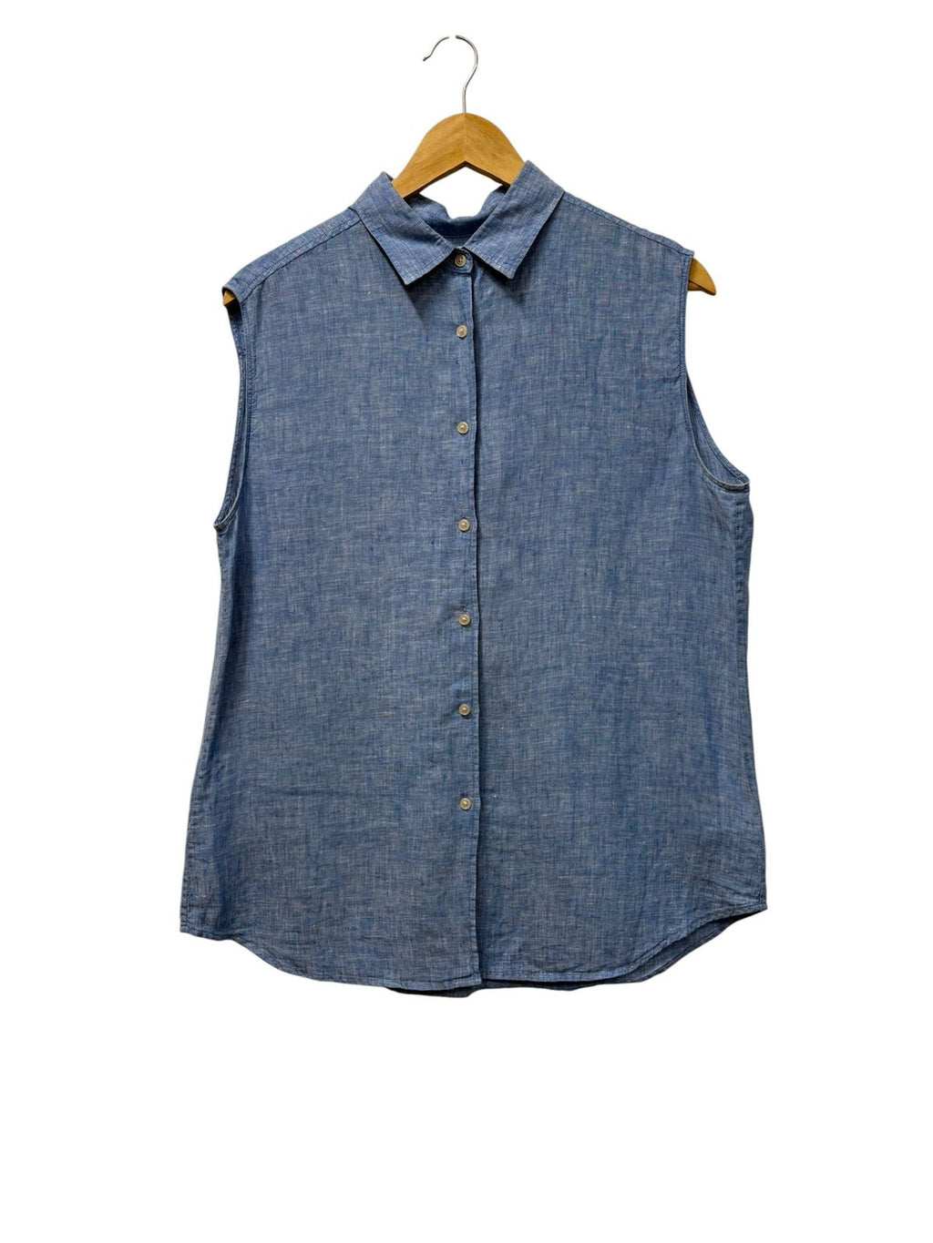 Uniqlo Linen Sleeveless Button-Up Shirt Blue