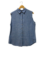 Uniqlo Linen Sleeveless Button-Up Shirt Blue