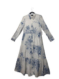 1.STATE Tropical Toile Print Tiered Maxi Shirtdress White Blue