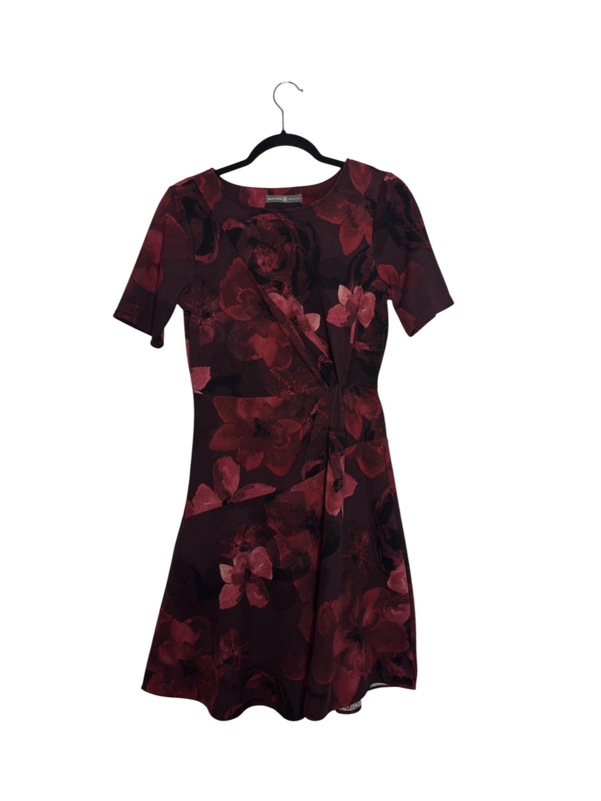 Signature Collection Floral Print Fit & Flare Dress Burgundy S