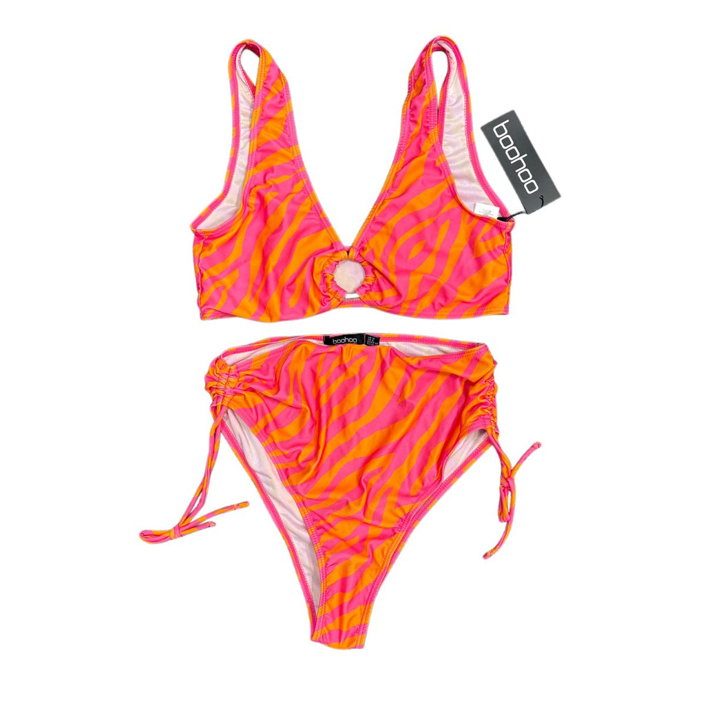 Boohoo Tummy Control Zebra O-Ring Bikini Set Pink