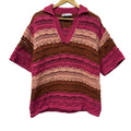 Zara Striped Open-Knit Polo Sweater Pink Brown