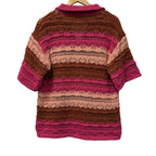 Zara Striped Open-Knit Polo Sweater Pink Brown