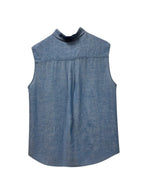 Uniqlo Linen Sleeveless Button-Up Shirt Blue