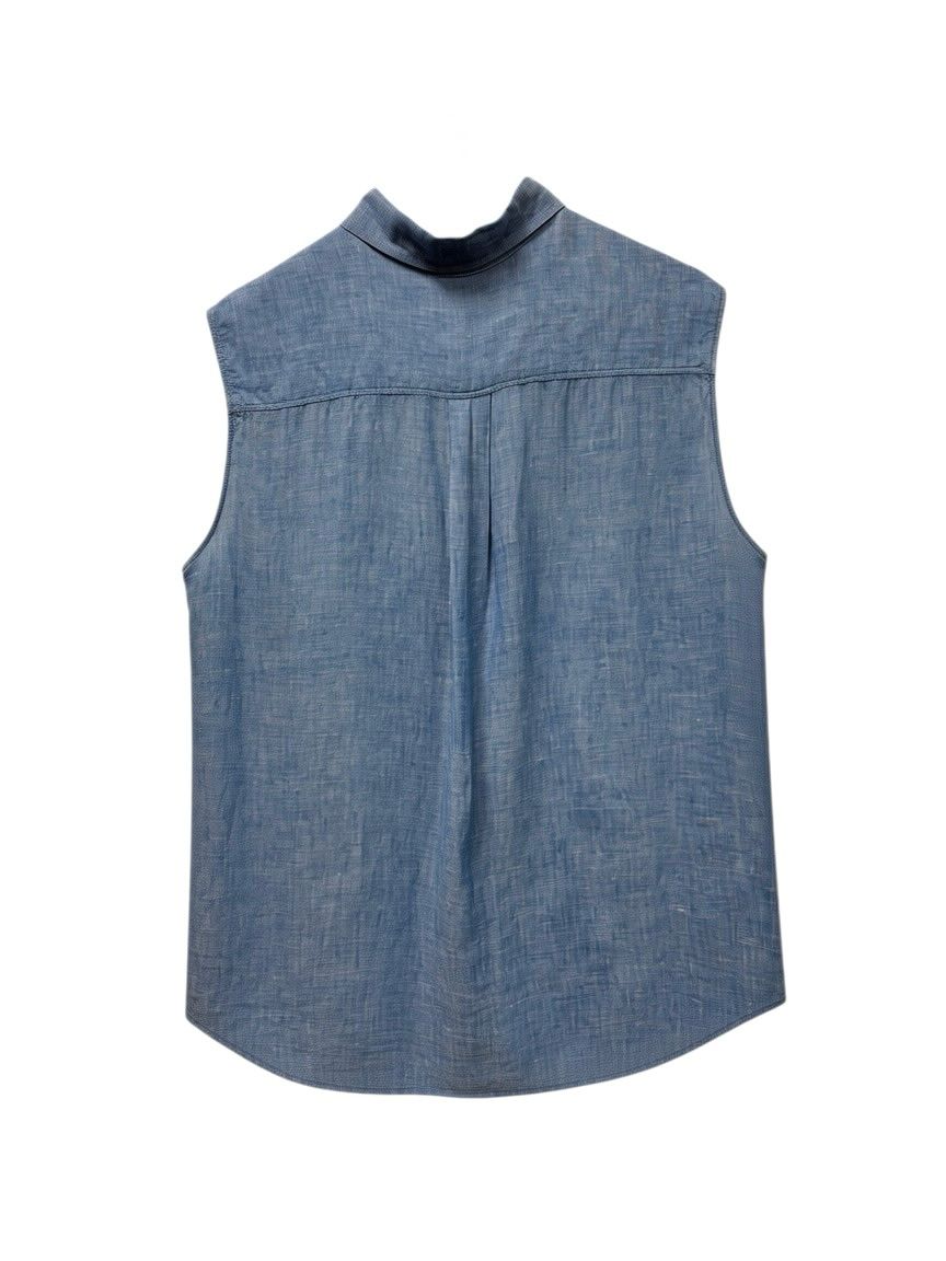 Uniqlo Linen Sleeveless Button-Up Shirt Blue
