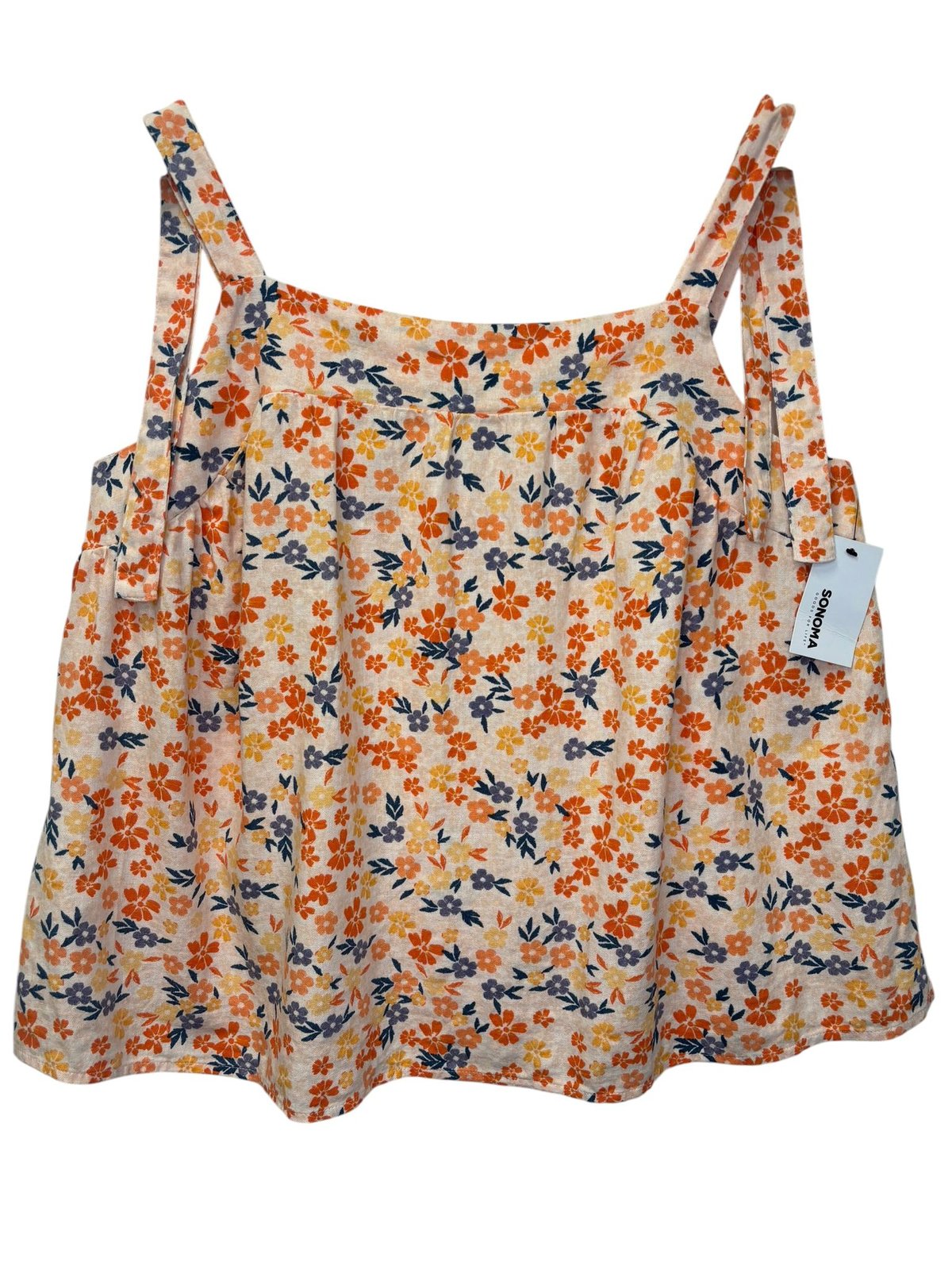 Sonoma Floral Tie-Strap Tank Top Peach Multi