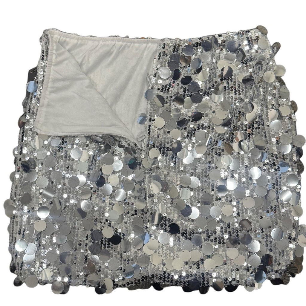 YYA Large Paillette Sequin Mini Skirt Silver