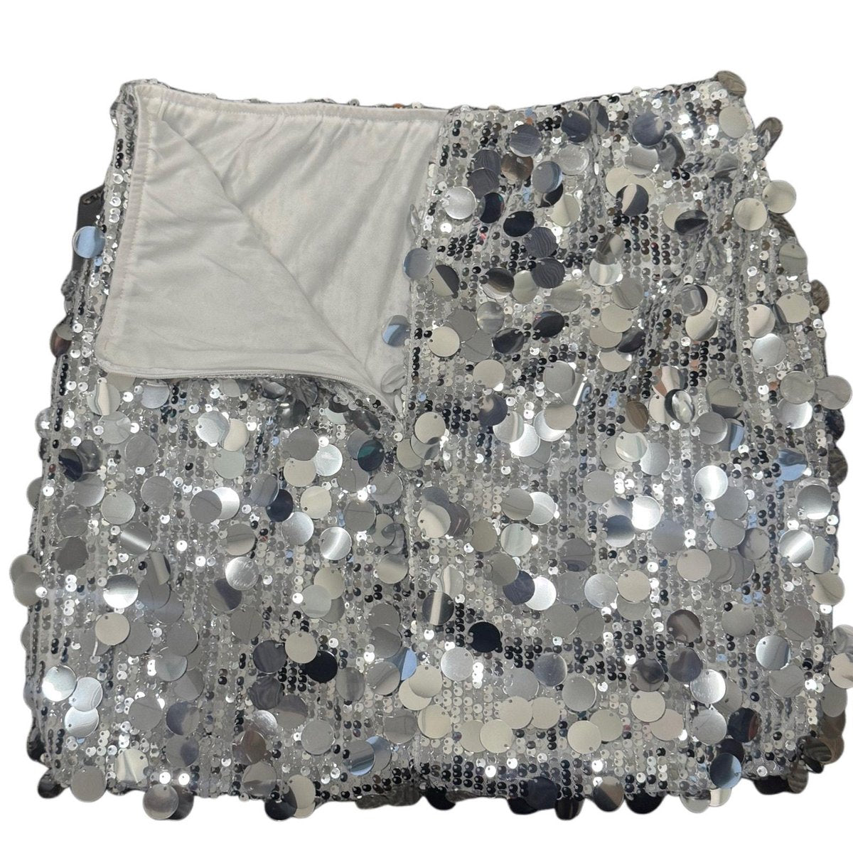 YYA Large Paillette Sequin Mini Skirt Silver