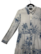 1.STATE Tropical Toile Print Tiered Maxi Shirtdress White Blue