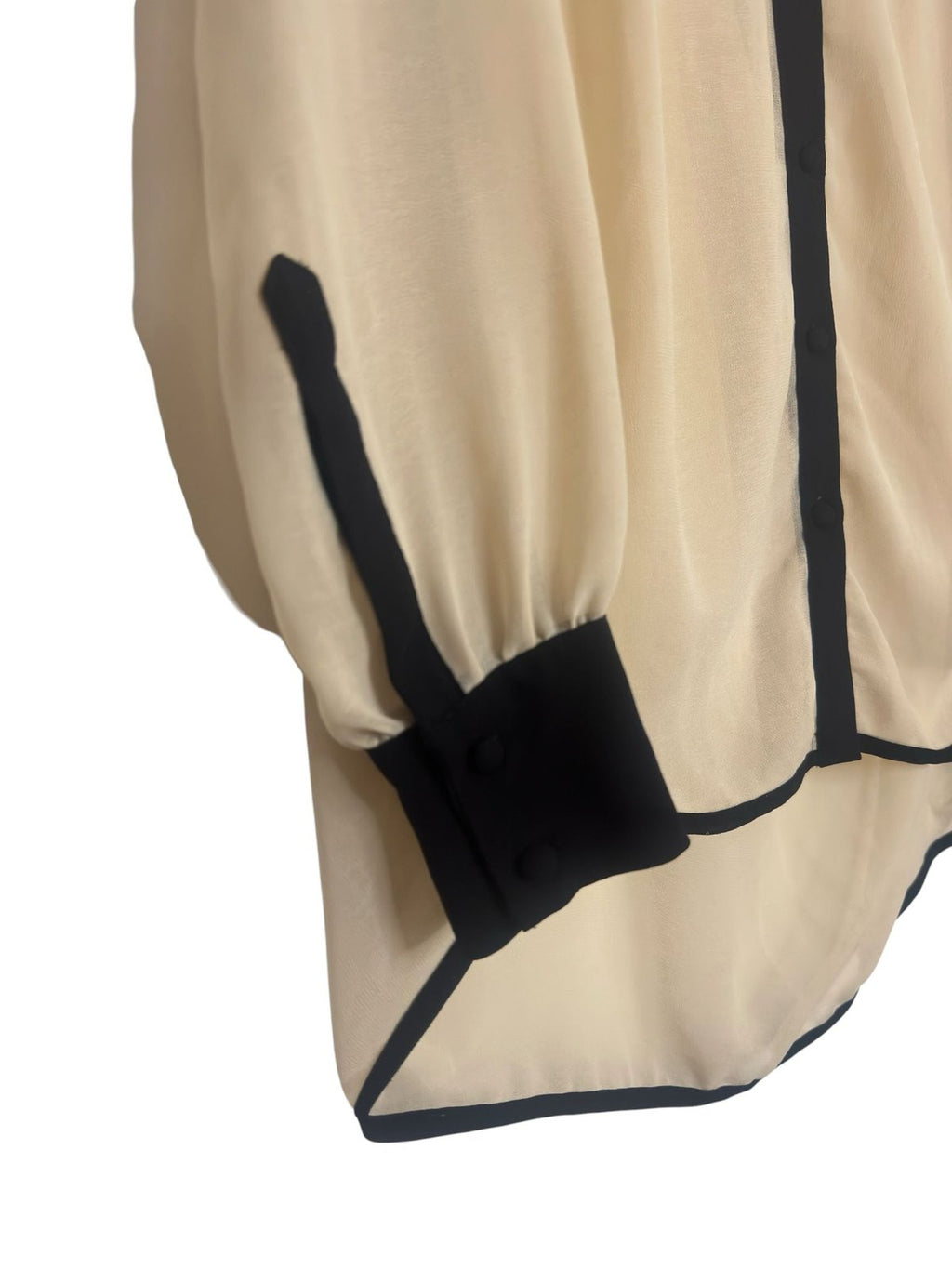 Bar III Sheer Colorblock Chiffon Blouse Beige Black XS