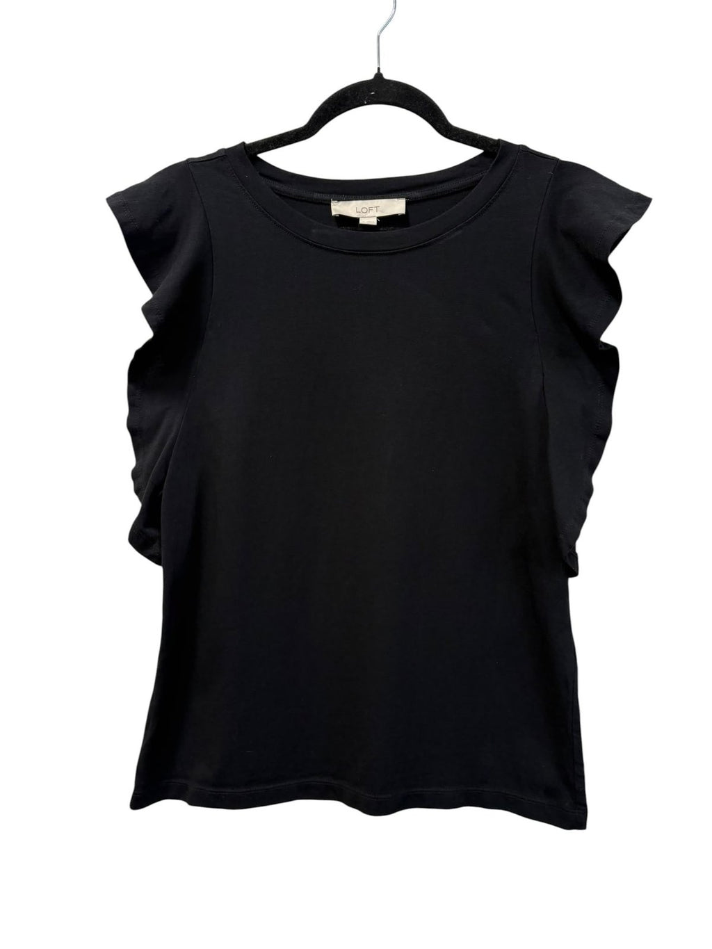 LOFT Ruffle Sleeve Black Top Size S