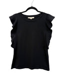 LOFT Ruffle Sleeve Black Top Size S