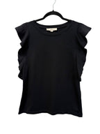 LOFT Ruffle Sleeve Black Top Size S