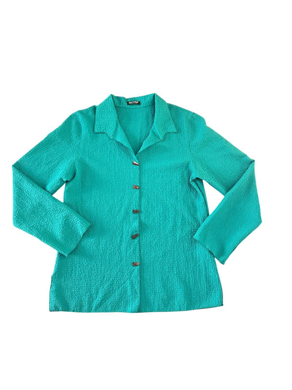 Softwear by Mark Singer Teal Button-Front Blouse