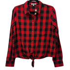 Madewell Buffalo Check Tie-Front Flannel Shirt Red