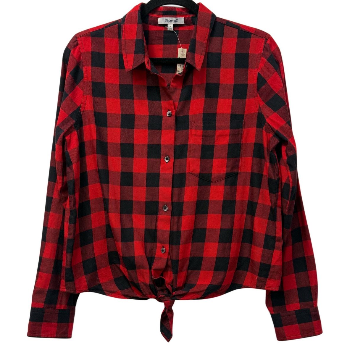 Madewell Buffalo Check Tie-Front Flannel Shirt Red