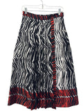 Zebra Print Pleated Midi Skirt Black White Red Size S