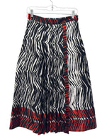Zebra Print Pleated Midi Skirt Black White Red Size S