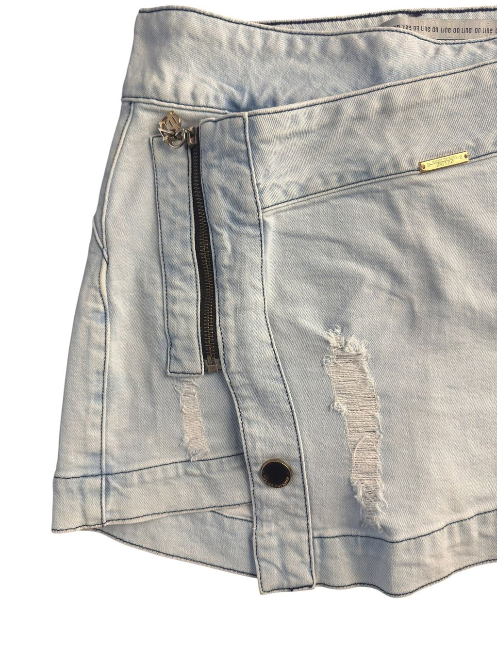 On Line Jeans Light Wash Distressed Denim Mini Skirt