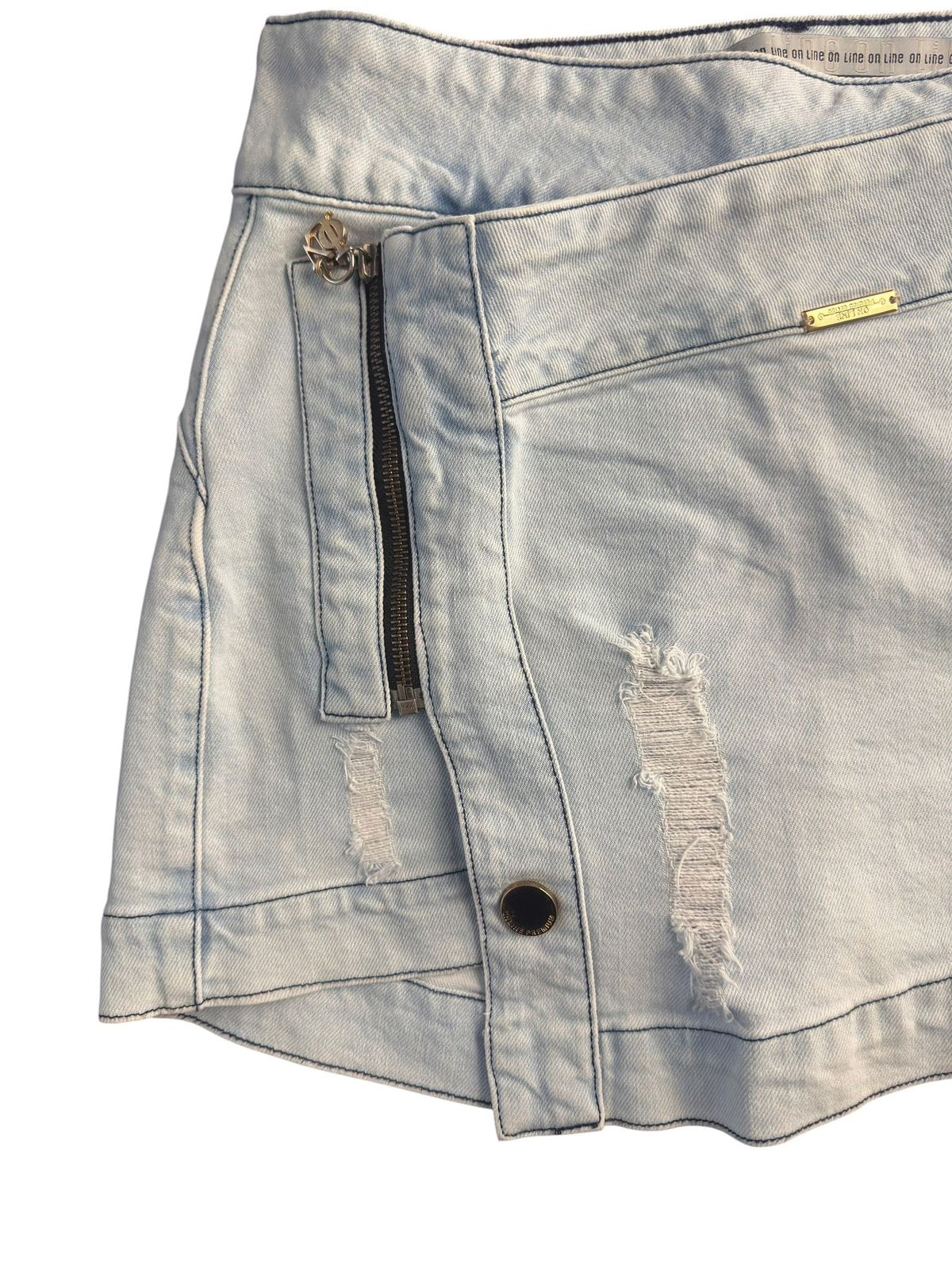 On Line Jeans Light Wash Distressed Denim Mini Skirt