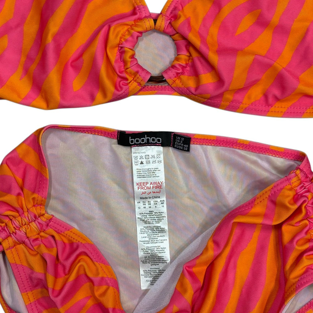 Boohoo Tummy Control Zebra O-Ring Bikini Set Pink