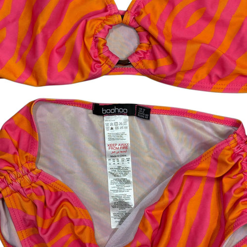 Boohoo Tummy Control Zebra O-Ring Bikini Set Pink