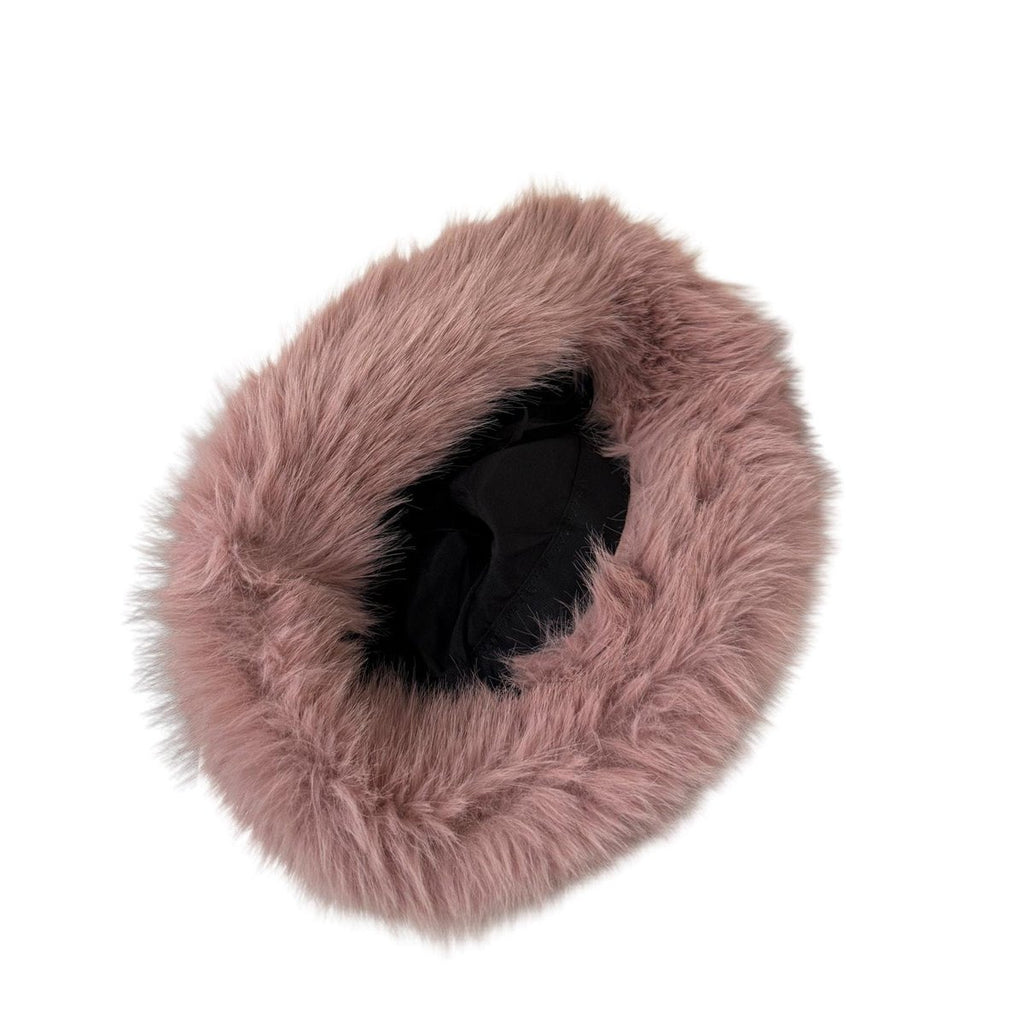 Faux Fur Fluffy Bucket Hat Dusty Rose One Size