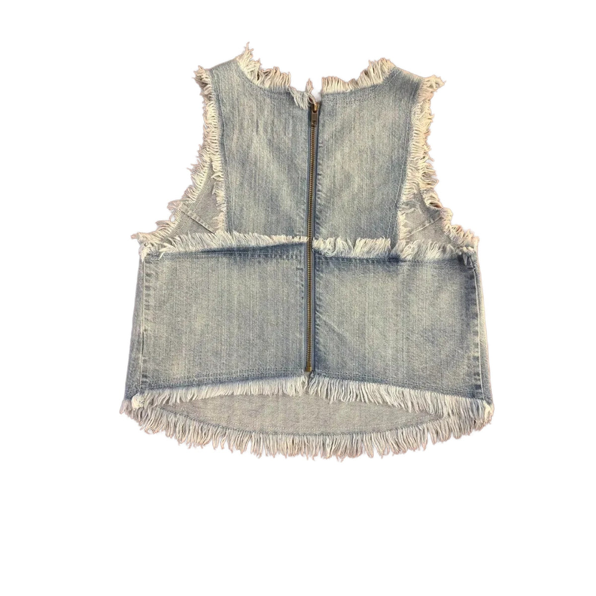 Pistola Fringe Denim Crop Top Light Blue