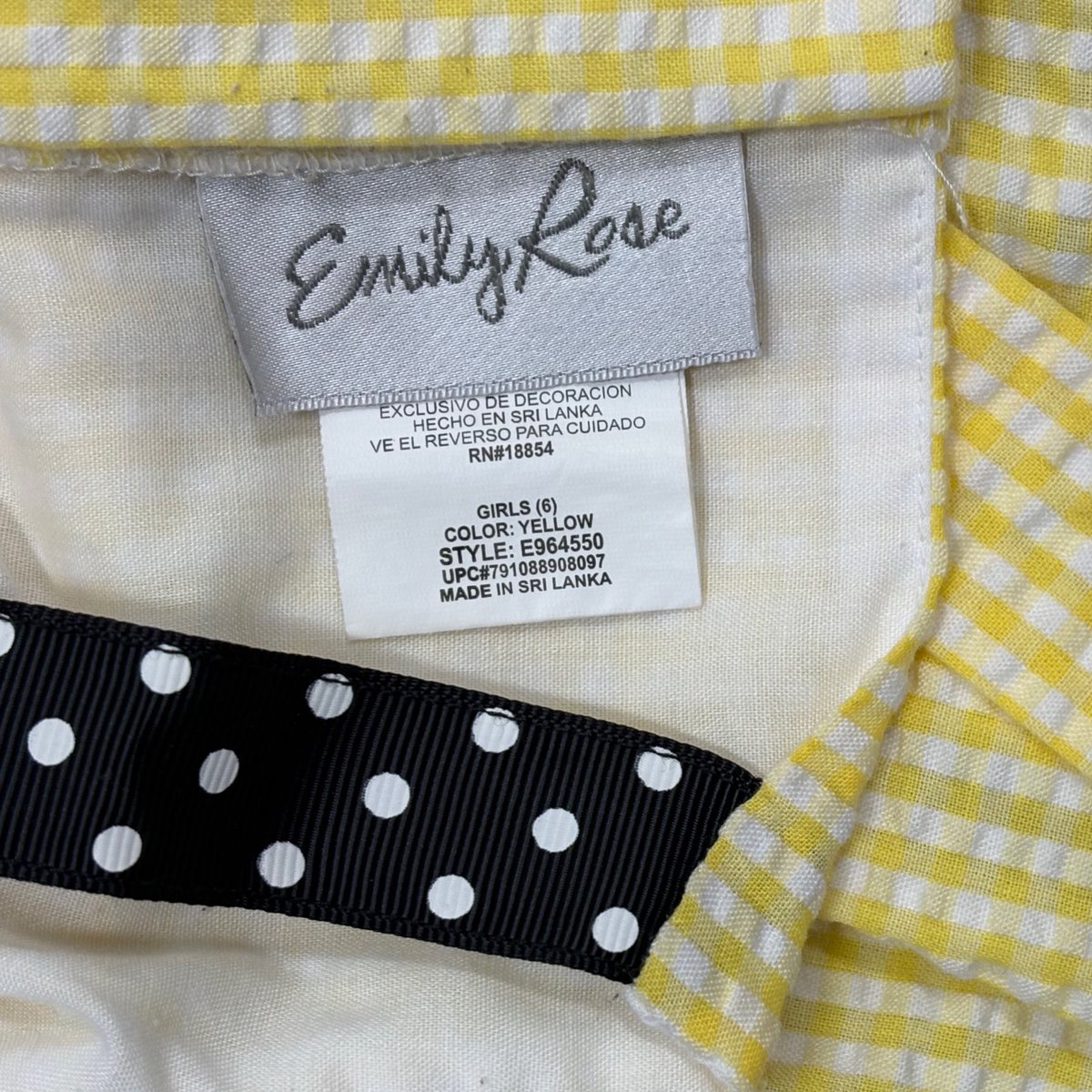 Emily Rose Yellow Gingham Bee Embroidered Girls Dress Size 6