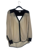 Bar III Sheer Colorblock Chiffon Blouse Beige Black XS