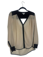 Bar III Sheer Colorblock Chiffon Blouse Beige Black XS