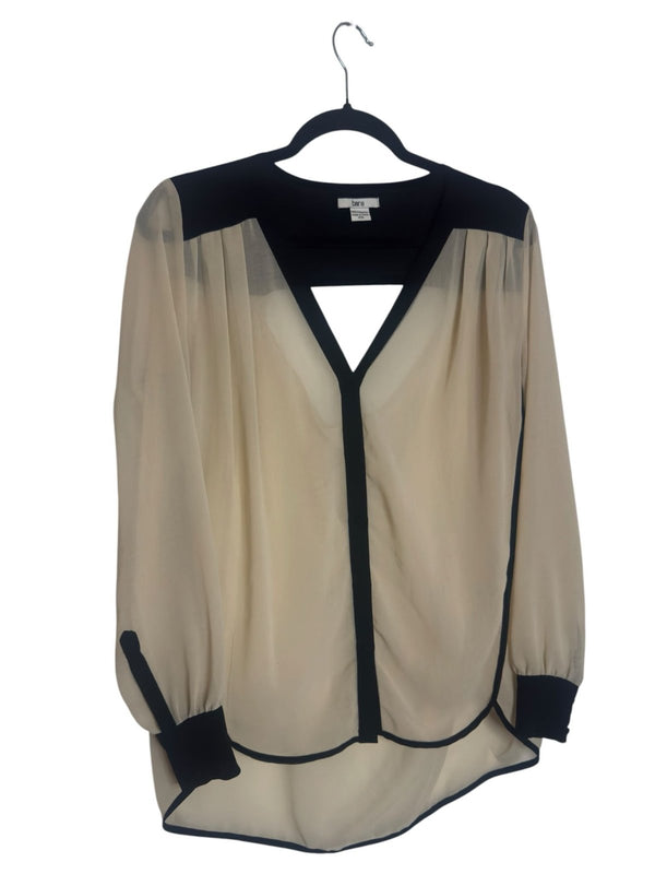 Bar III Sheer Colorblock Chiffon Blouse Beige Black XS